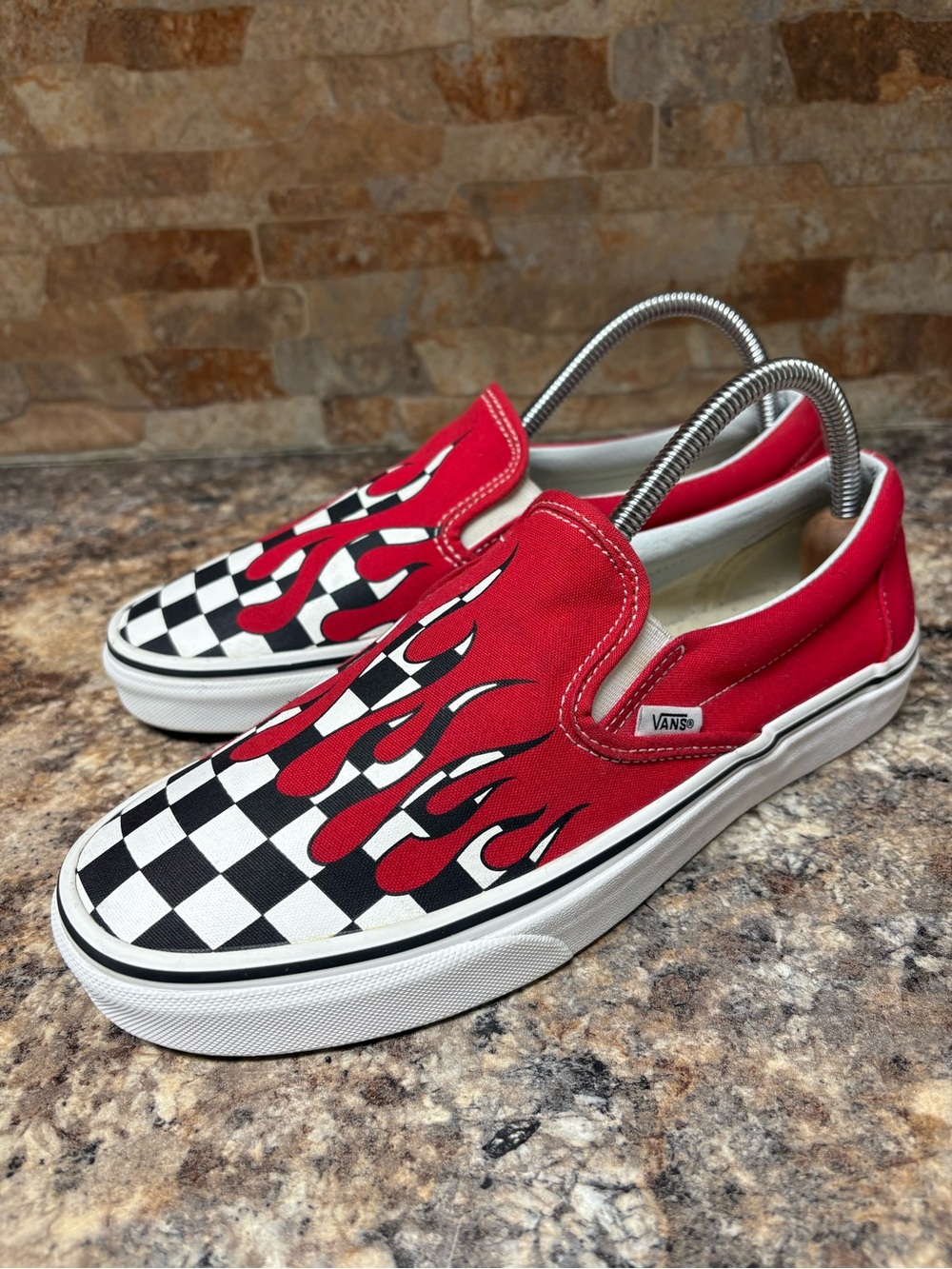 Vans Classic Slip-On Red Checkerboard Flame Men’s Size 8.5 Women’s Size 10
